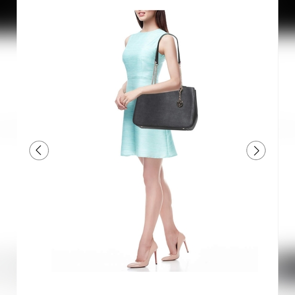 DKNY Black Leather Charm Tote with Gold Accents - Picture 4 of 16